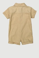 Baby Girls 12-24M Mineral Wash Button Front Utility Romper,