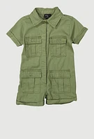 Baby Girls 12-24M Mineral Wash Button Front Utility Romper, Green, Size 24M