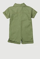 Baby Girls 12-24M Mineral Wash Button Front Utility Romper, Green, Size 24M