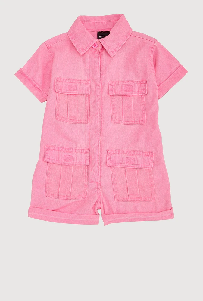 Baby Girls 12-24M Mineral Wash Button Front Utility Romper, Pink, Size 18M