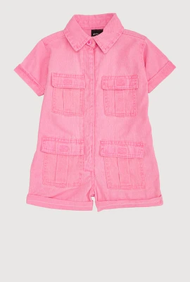Baby Girls 12-24M Mineral Wash Button Front Utility Romper, Pink, Size 18M