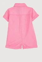 Baby Girls 12-24M Mineral Wash Button Front Utility Romper, Pink, Size 18M