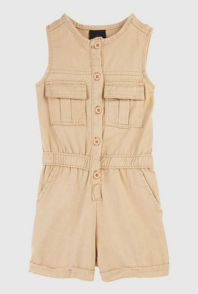 Baby Girls 12-24M Mineral Wash Sleeveless Cargo Romper, 18M