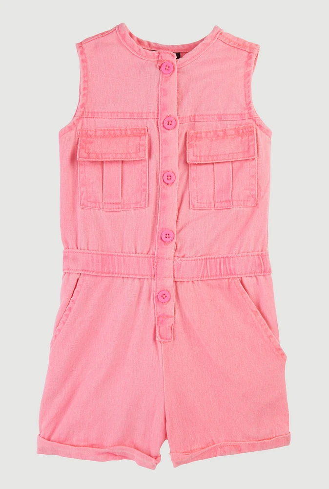 Baby Girls 12-24M Mineral Wash Sleeveless Cargo Romper, Pink, Size 18M