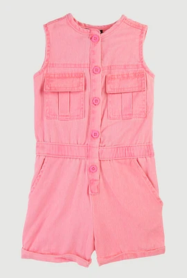 Baby Girls 12-24M Mineral Wash Sleeveless Cargo Romper, Pink, Size 18M