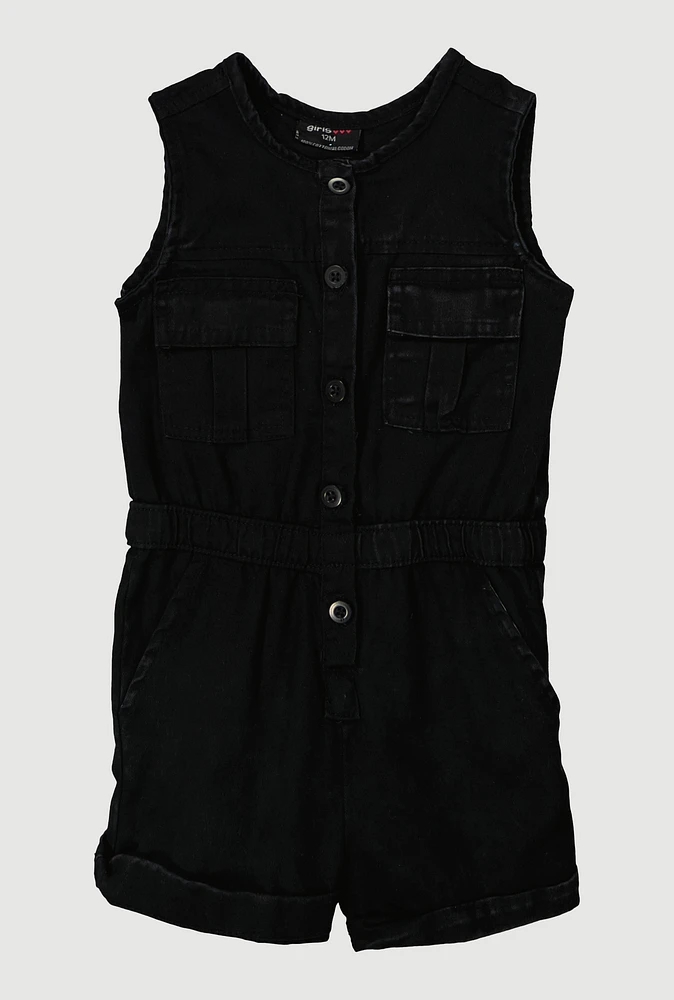 Baby Girls 12-24M Mineral Wash Sleeveless Cargo Romper,