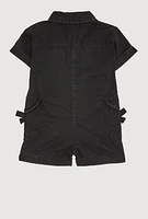Baby Girls 12-24M Mineral Wash Bow Utility Romper, Black, Size 12M