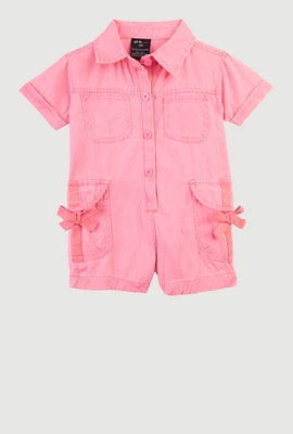 Baby Girls 12-24M Mineral Wash Bow Utility Romper, Pink, Size 12M