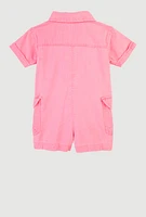 Baby Girls 12-24M Mineral Wash Bow Utility Romper, Pink, Size 12M