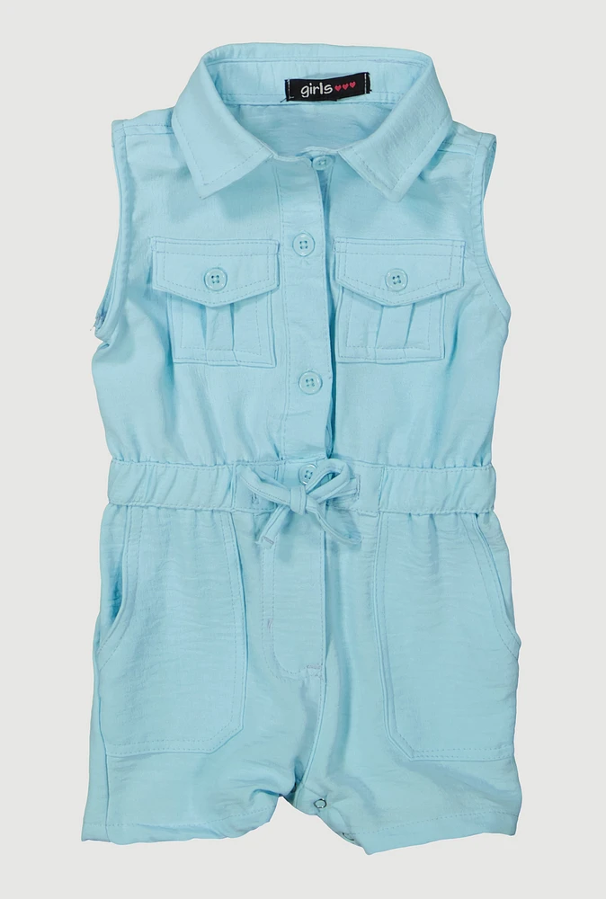 Baby Girls 12-24M Airy Sleeveless Button Front Romper,