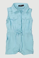 Baby Girls 12-24M Airy Sleeveless Button Front Romper, Blue, Size 12M