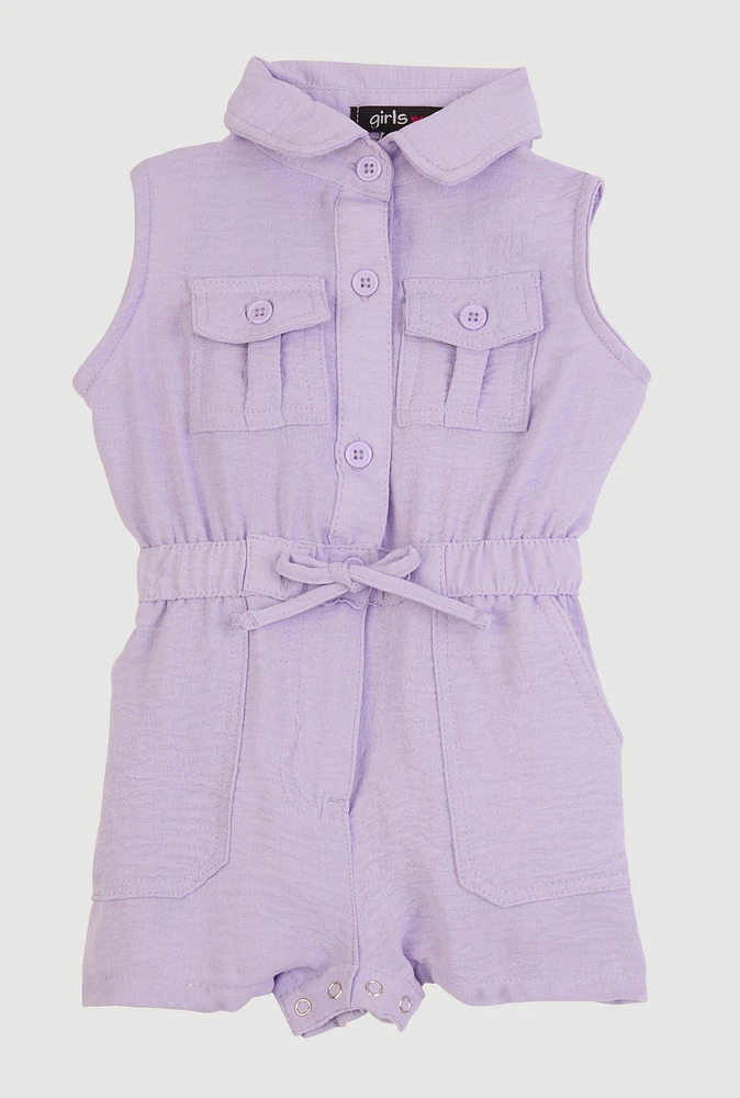 Baby Girls 12-24M Airy Sleeveless Button Front Romper, Purple, Size 18M