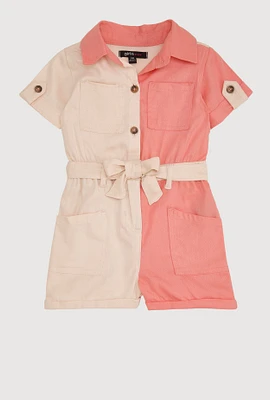 Baby Girls 12-24M Color Block Tie Waist Utility Romper, Multi,