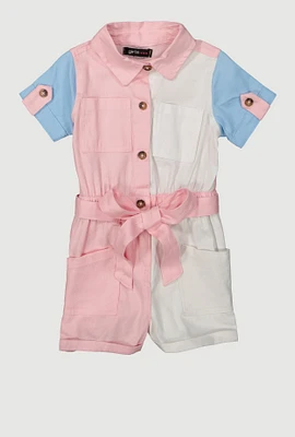 Baby Girls 12-24M Color Block Tie Waist Utility Romper, Multi, Size 12M
