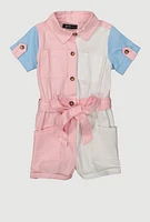 Baby Girls 12-24M Color Block Tie Waist Utility Romper, Multi,