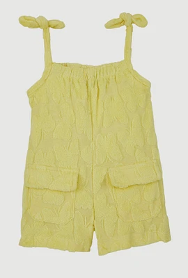 Baby Girls 12-24M Terry Cloth Sleeveless Romper with Cargo Pockets, Yellow, Size 12M