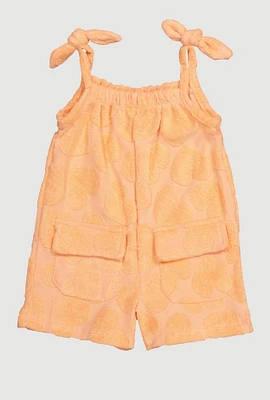Baby Girls 12-24M Trendy Terry Cloth Heart Pattern Romper, Orange, Size 24M