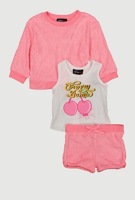 Baby Girls 12-24M Terry Cloth Sweatshirt and Shorts with Tank Top, Pink, Size 18M