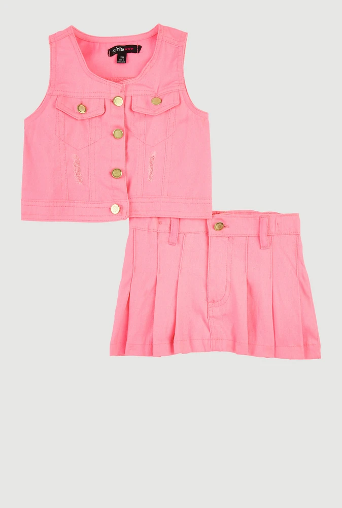 Baby Girls 12-24M Distressed Vest and Pleated Skirt, Pink, Size 12M