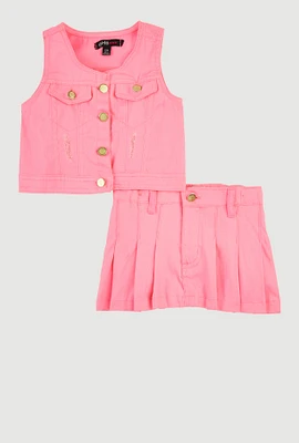Baby Girls 12-24M Distressed Vest and Pleated Skirt, Pink, Size 12M
