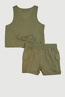 Baby Girls 12-24M Vest and Velcro Cargo Pocket Shorts,