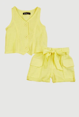 Baby Girls 12-24M Vest and Velcro Cargo Pocket Shorts, Yellow, Size 12M