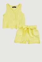 Baby Girls 12-24M Vest and Velcro Cargo Pocket Shorts, Yellow, Size 12M