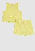 Baby Girls 12-24M Vest and Velcro Cargo Pocket Shorts, Yellow, Size 12M