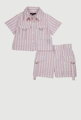 Baby Girls 12-24M Lurex Striped Shirt and Cargo Shorts, Pink, Size 18M