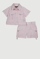 Baby Girls 12-24M Lurex Striped Shirt and Cargo Shorts, Pink, Size 18M