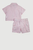 Baby Girls 12-24M Lurex Striped Shirt and Cargo Shorts, Pink, Size 18M