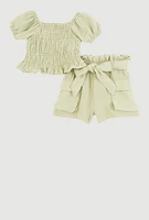 Baby Girls 12-24M Smocked Peasant Top and Shorts,