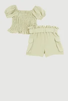 Baby Girls 12-24M Smocked Peasant Top and Shorts,