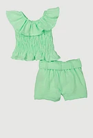 Baby Girls 12-24M Airy Ruffle Overlay Smocked Top and Belted Shorts,