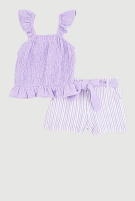 Baby Girls 12-24M Ruffled Smocked Top and Striped Shorts, Purple, Size 18M