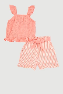 Baby Girls 12-24M Ruffled Smocked Top and Striped Shorts, 24M