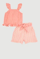 Baby Girls 12-24M Ruffled Smocked Top and Striped Shorts, 24M