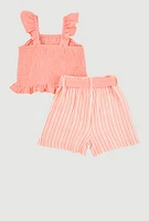 Baby Girls 12-24M Ruffled Smocked Top and Striped Shorts, 24M