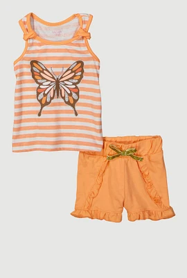 Baby Girls 2-Piece Glitter Racerback Tank and Shorts Set, Orange, Size 12M