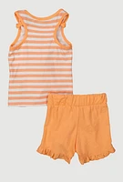 Baby Girls 2-Piece Glitter Racerback Tank and Shorts Set, Orange, Size 12M