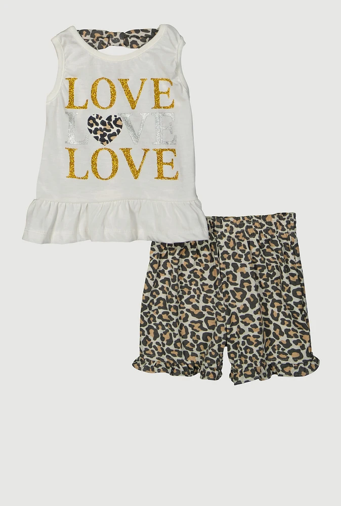 Baby Girls 2-Piece Glitter Graphic Top and Shorts Set, Multi, Size 24M