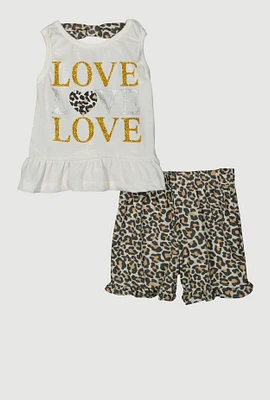 Baby Girls 2-Piece Glitter Graphic Top and Shorts Set, Multi, Size 24M