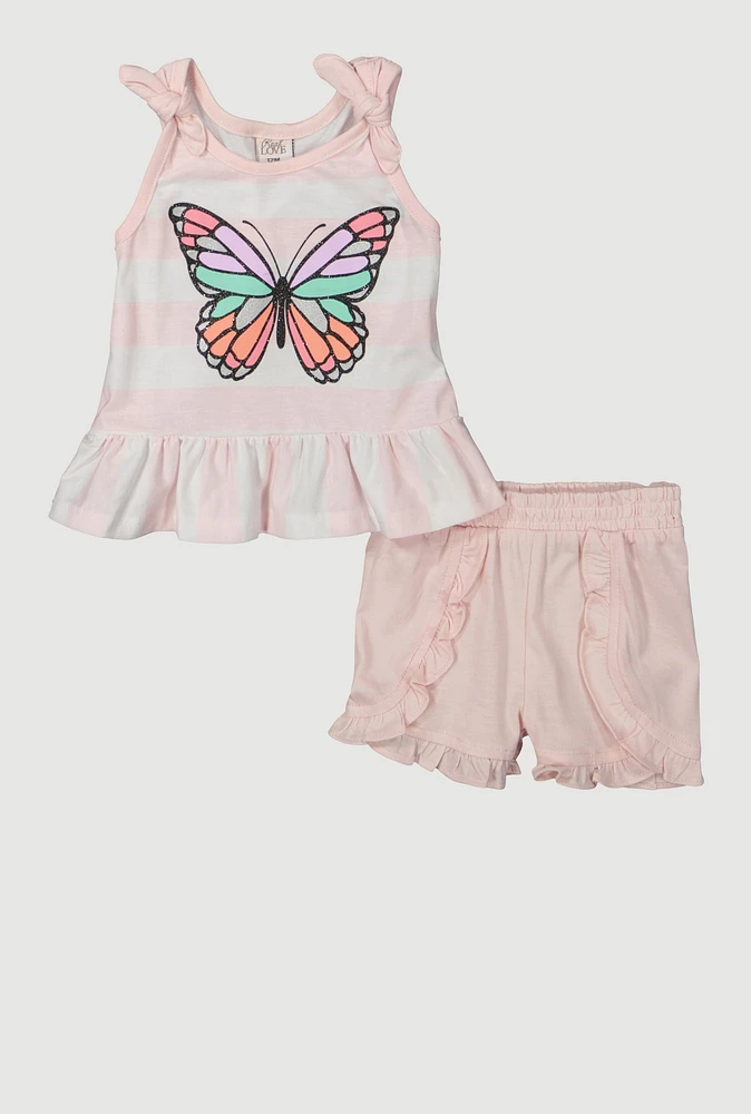 Baby Girls Glitter Peplum Top Ruffle Shorts Set,