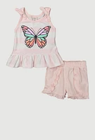 Baby Girls Glitter Peplum Top Ruffle Shorts Set,