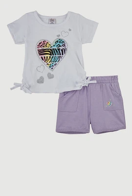 Baby Girls 12-24M Glitter Graphic T Shirt and Shorts 2 Piece Set, Multi, Size 18M