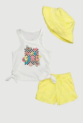 Baby Girls 12-24M Mamas Girl Tee and Terry Cloth Shorts with Hat, Yellow,