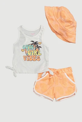 Baby Girls 12-24M Cute Girl Vibes Tee and Terry Cloth Shorts with Hat, Multi, Size 12M