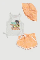 Baby Girls 12-24M Cute Girl Vibes Tee and Terry Cloth Shorts with Hat, Multi, Size 12M