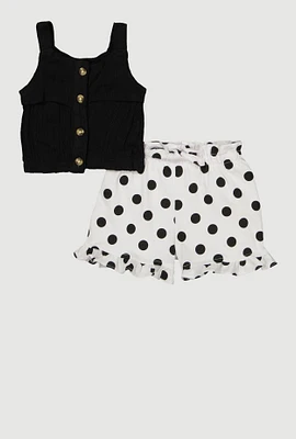 Baby Girls 12-24M Button Front Tank Top and Polka Dot Shorts, Black,