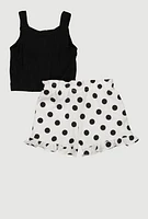 Baby Girls 12-24M Button Front Tank Top and Polka Dot Shorts, Black,